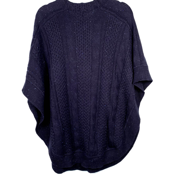 Talbots Blue Speckled Cotton Blend‎ Side Button Cable Knit Sweater Poncho L - Picture 5 of 9